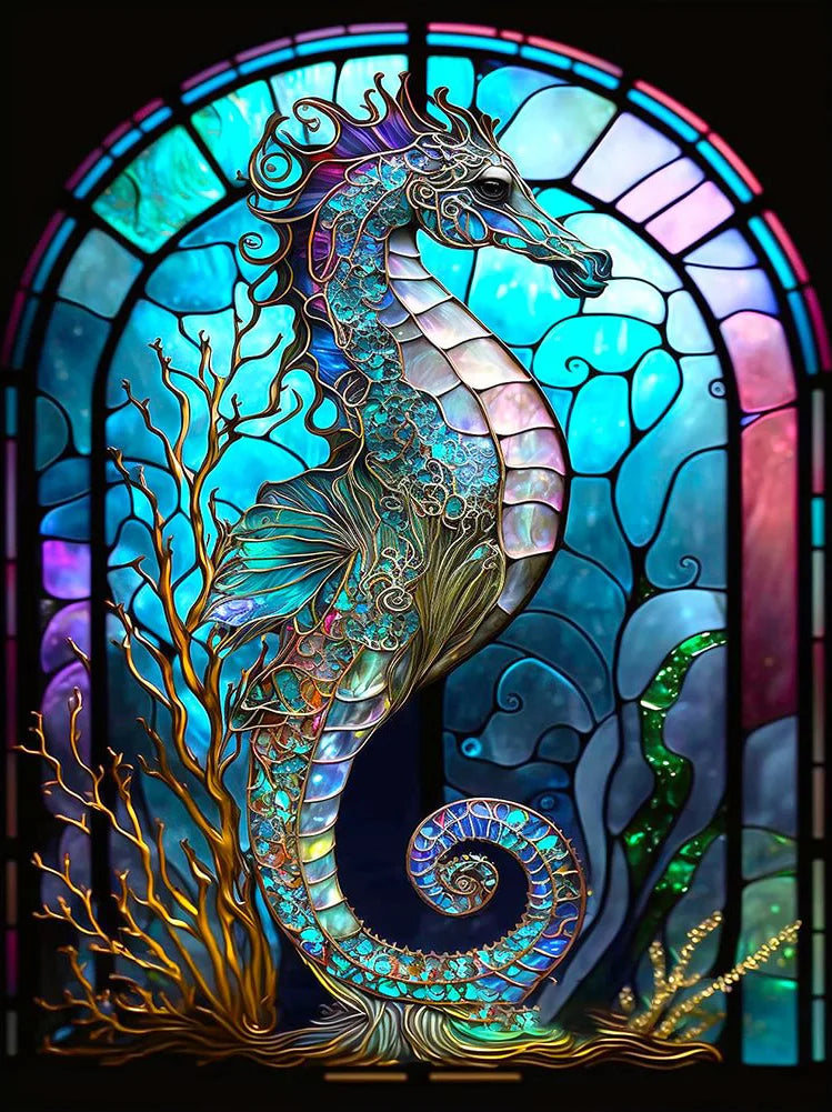 Paint by Numbers Kit Stained Glass Style Seahorse