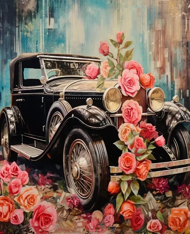 Paint by Numbers Kit Flowers And Car