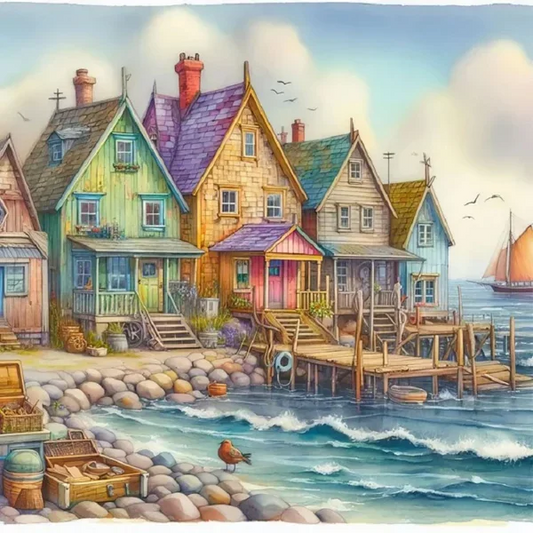 Paint by Numbers Kit Seaside Town