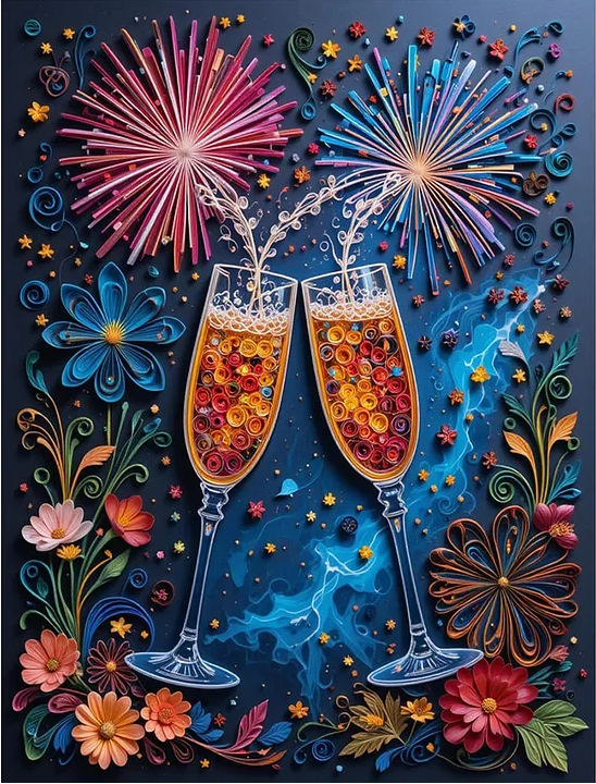 Paint by Numbers Kit Fireworks And Wine Glasses