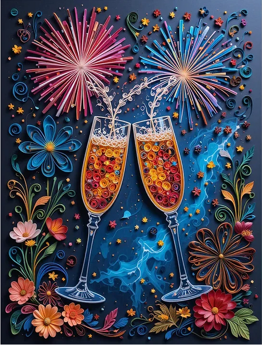 Paint by Numbers Kit Fireworks And Wine Glasses