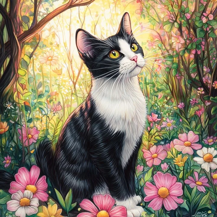 Paint by Numbers Kit Cat In The Flowers