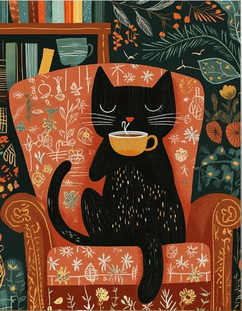 Paint by Numbers Kit Cat Drinking Coffee