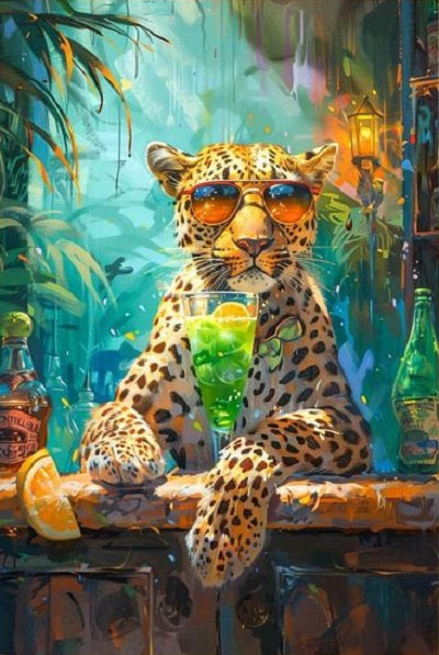 Paint by Numbers Kit Leopard Drinking A Drink