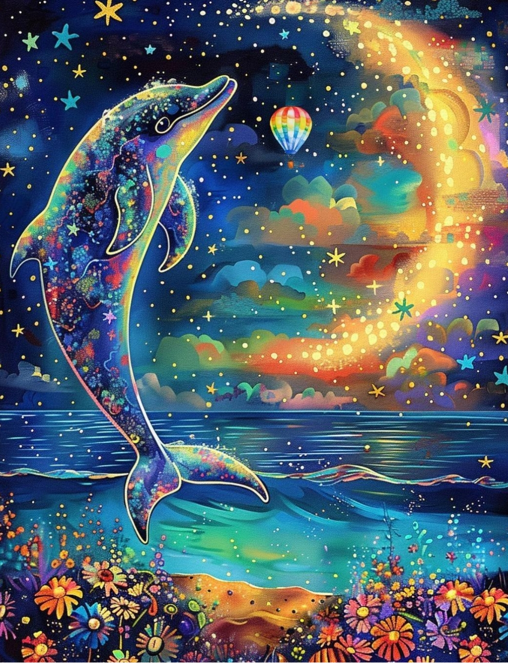 Paint by Numbers Kit Dolphin And Moon