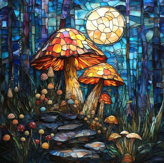 Paint by Numbers Kit Stained Glass Style Mushrooms