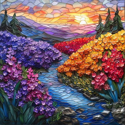 Paint by Numbers Kit Stained Glass Style Landscape Painting