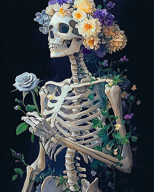 Paint by Numbers Kit Skeleton Holding Flowers