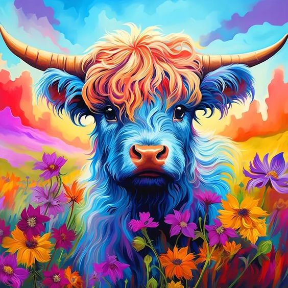 Paint by Numbers Kit Yak In The Flowers