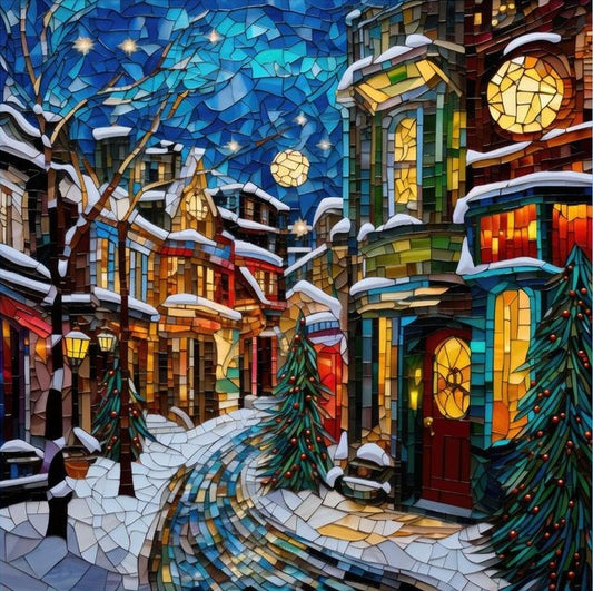 Paint by Numbers Kit Stained Glass Style Christmas Street Scene