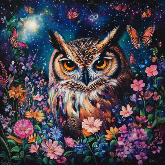 Paint by Numbers Kit Owl In The Flowers