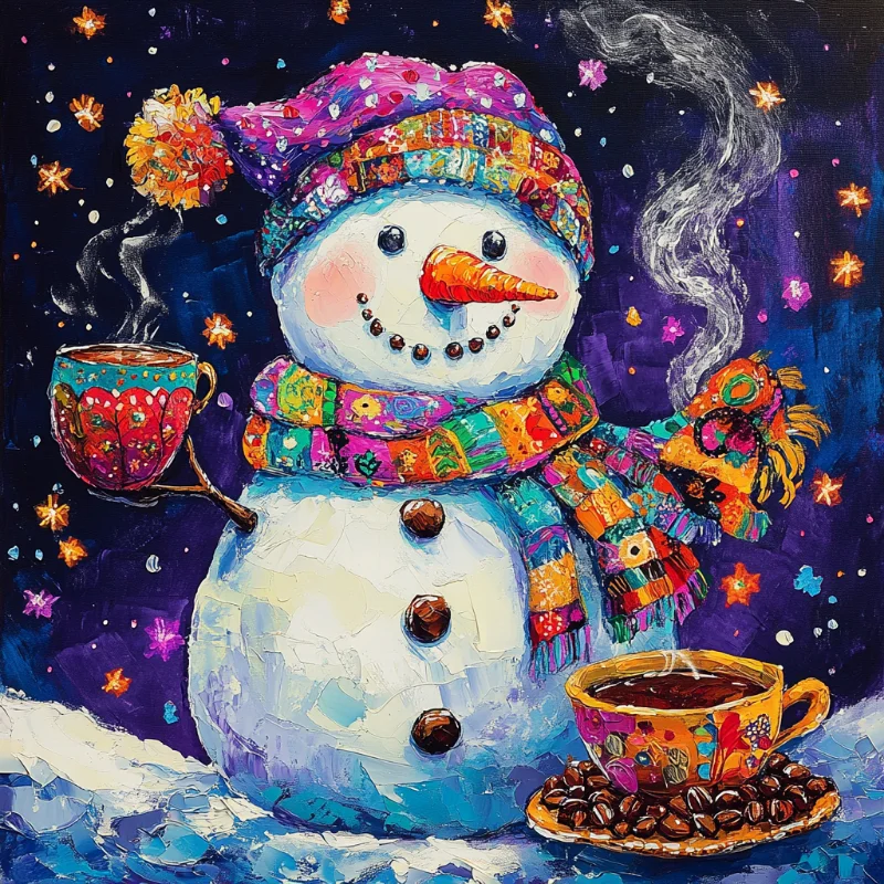 Paint by Numbers Kit Snowman Drinking Coffee
