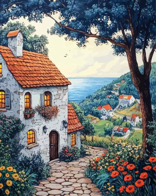 Paint by Numbers Kits Rural Town Scenery