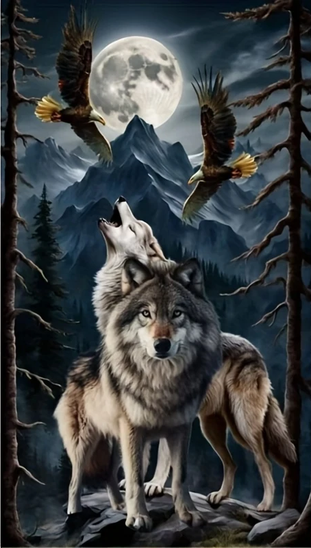 Paint by Numbers Kit Wolf and Eagle