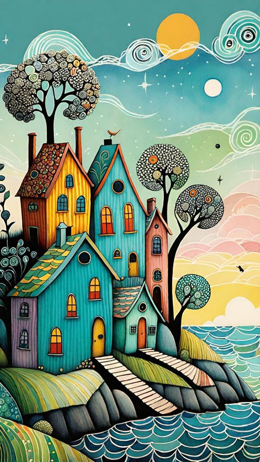Paint by Numbers Kit Abstract Seaside House
