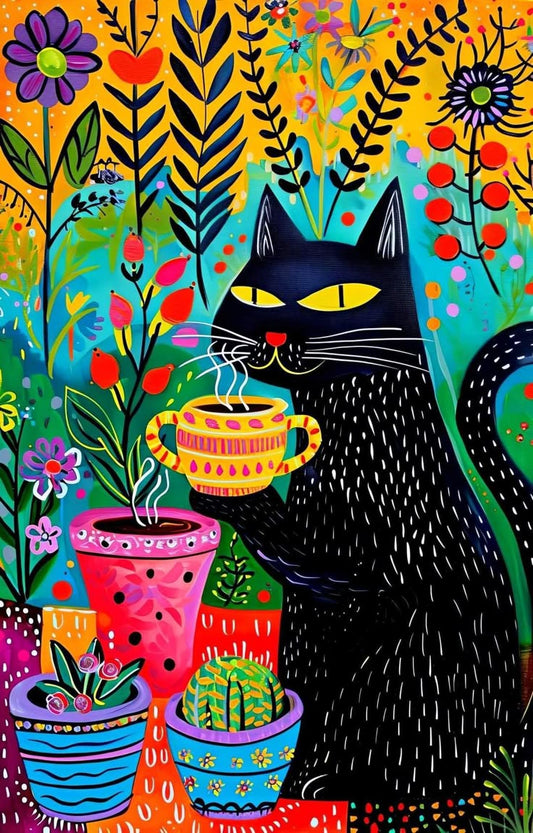 Paint by Numbers Kit Abstract Kitten Drinking Coffee