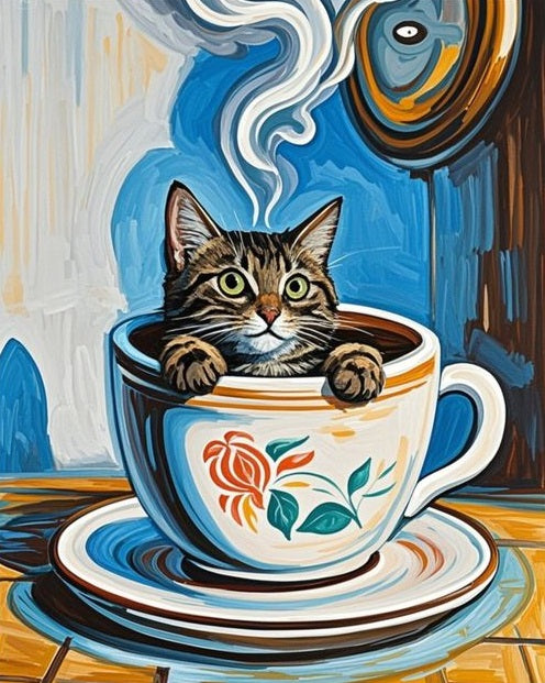 Paint by Numbers Kits Kitten In Coffee Cup
