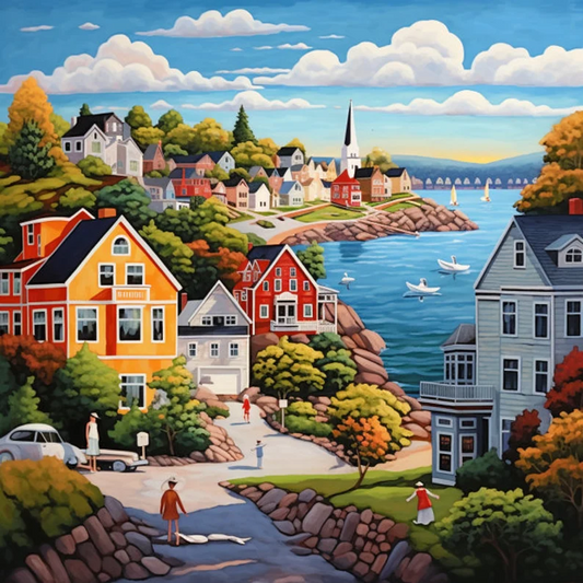 Paint by Numbers Kit Seaside Town Scenery