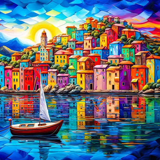 Paint by Numbers Kit Colorful Seaside Town