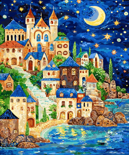 Paint by Numbers Kits Seaside Town Scenery