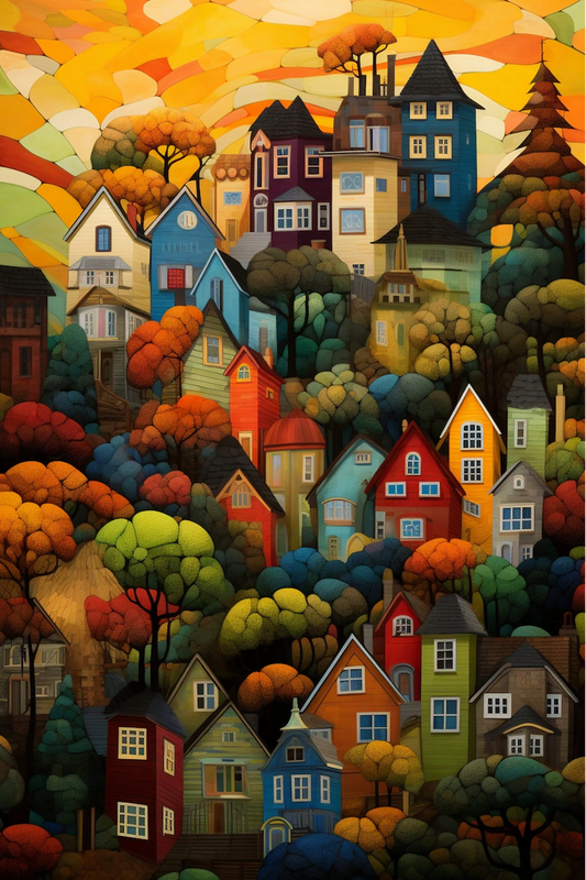 Paint by Numbers Kit Abstract Colourful Town