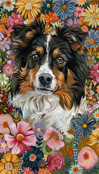 Paint by Numbers Kit Dog In The Flowers