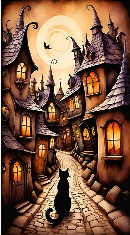 Paint by Numbers Kit Halloween Street Scene