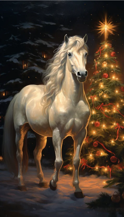 Paint by Numbers Kit Horses and Christmas Trees