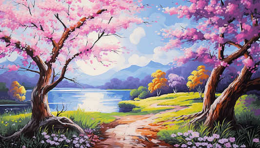 Paint by Numbers Kit Cherry Blossom Scenery