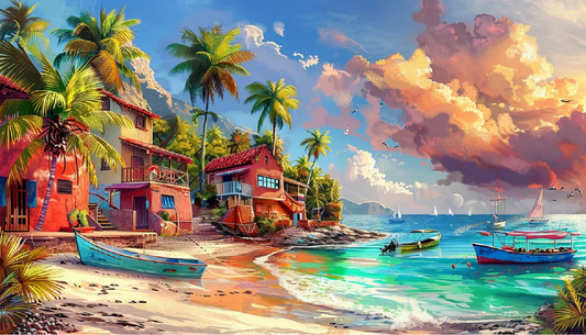 Paint by Numbers Kit Seaside Town Scenery