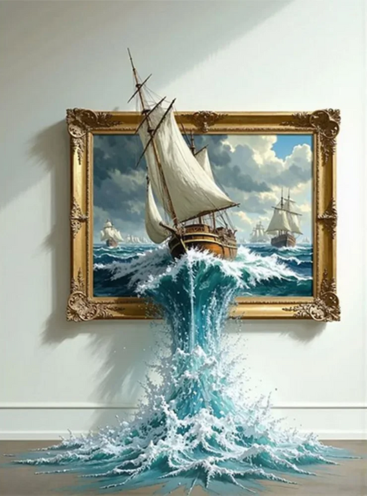 Paint by Numbers Kits Waterfall Sailboat In The Frame