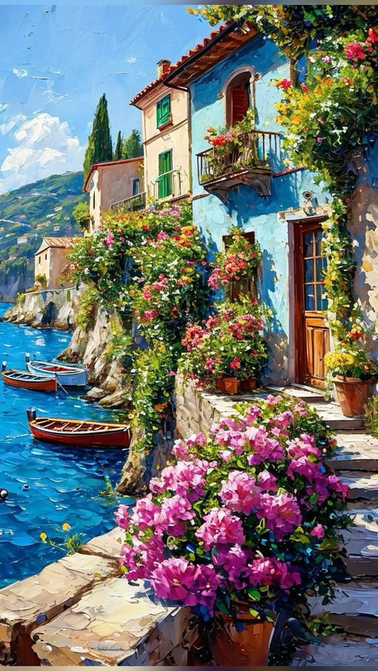 Paint by Numbers Kit Seaside Town Scenery