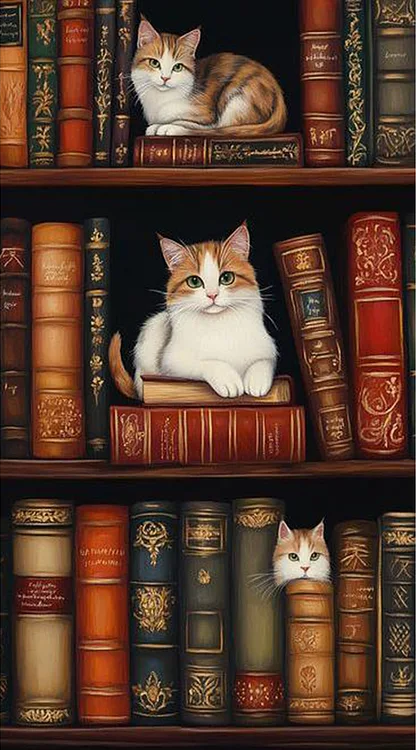 Paint by Numbers Kit Cat On The Bookshelf