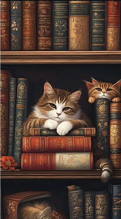 Paint by Numbers Kit Cat On The Bookshelf