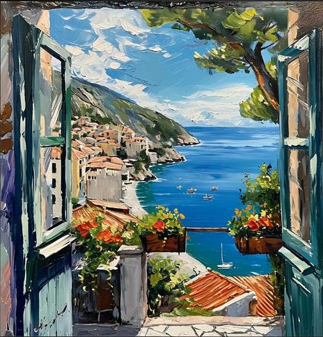 Paint by Numbers Kit Seaside Window View