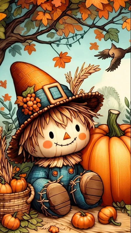 Paint by Numbers Kit Pumpkin and Scarecrow