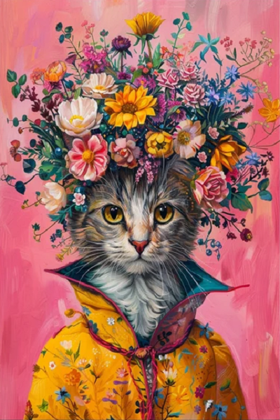 Paint by Numbers Kit Flowers Cat