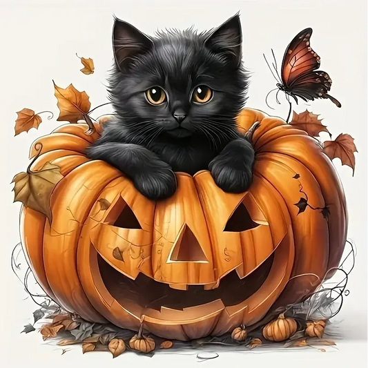 Paint by Numbers Kit Black Cat and Pumpkin