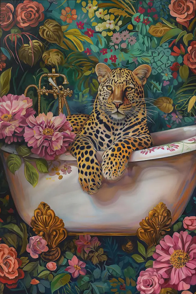 Paint by Numbers Kit Leopard In The Bathtub