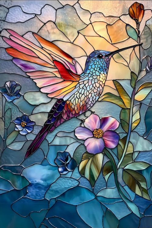 Paint by Numbers Kit Stained Glass Style Hummingbird