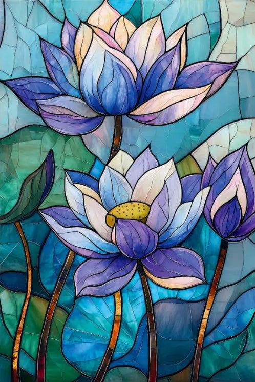 Paint by Numbers Kit Stained Glass Style Lotus