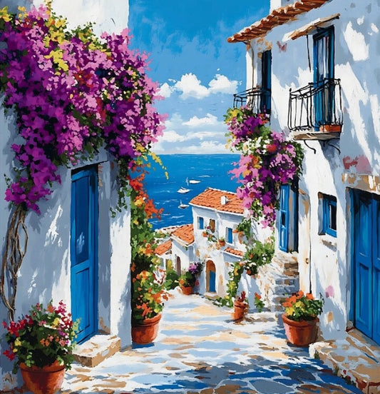 Paint by Numbers Kit Seaside Town Scenery