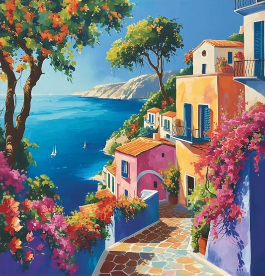 Paint by Numbers Kit Seaside Town Scenery