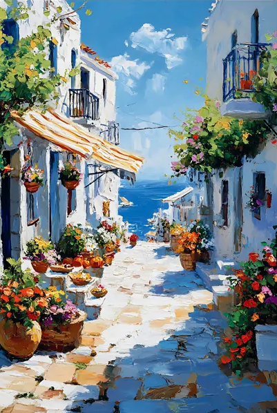 Paint by Numbers Kit Seaside Town Street Scene