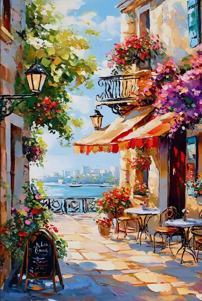 Paint by Numbers Kit Seaside Town Street Scene