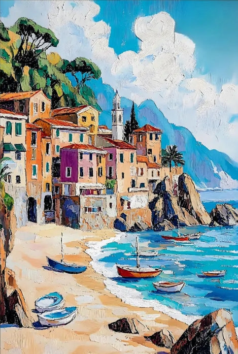 Paint by Numbers Kit Seaside Town Scenery