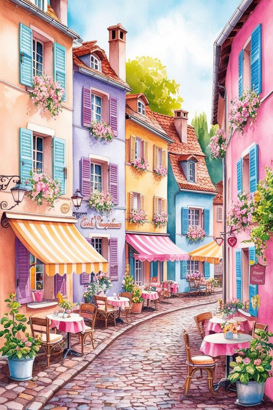 Paint by Numbers Kit Pink Street Scene