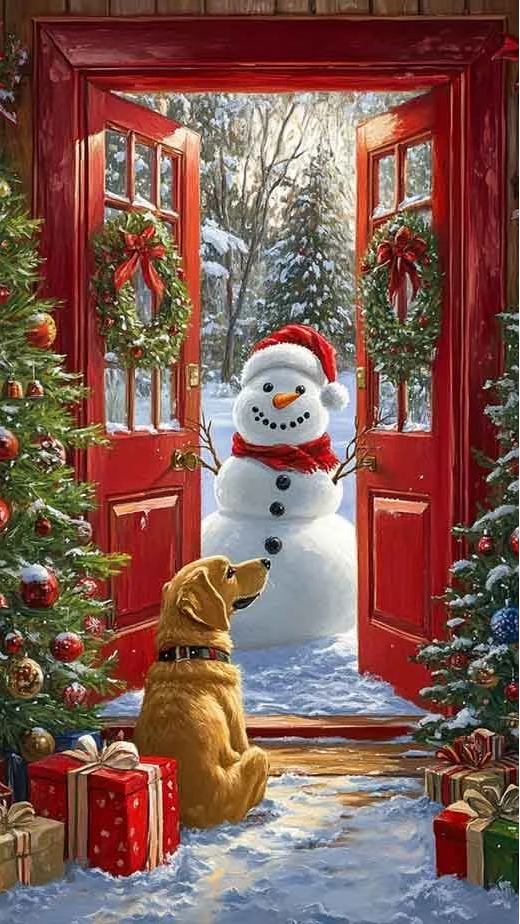 Paint by Numbers Kit Christmas Snowman And Dog