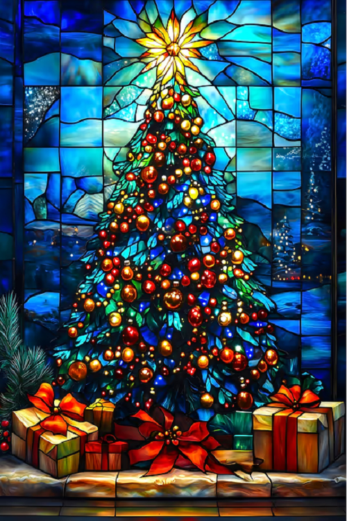 Paint by Numbers Kit Stained Glass Style Christmas Tree