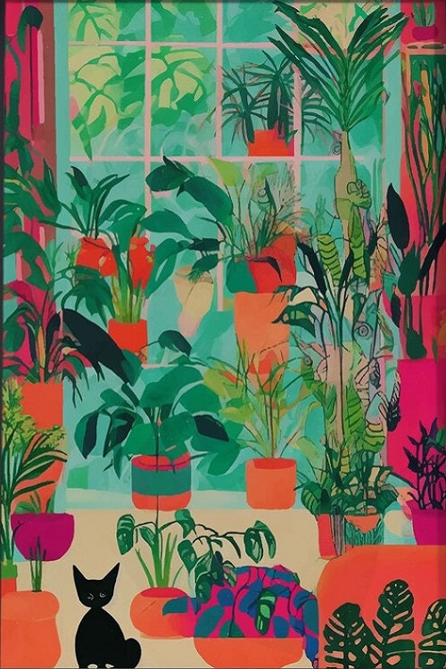 Paint by Numbers Kit The Black Cat In The Greenhouse